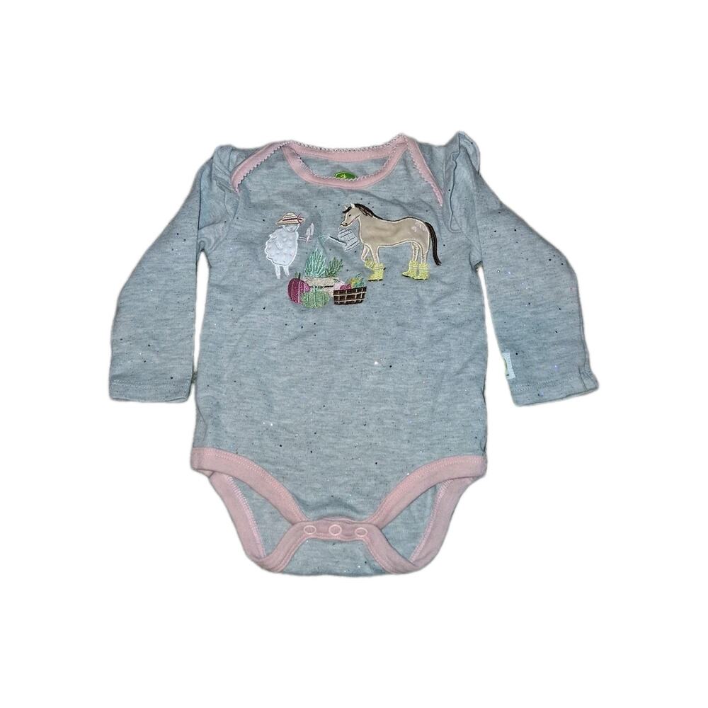 John Deere Girls One Piece 3-6 Month Farm Animals Gray Sparkle